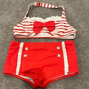 Janie and Jack Red and White Striped Bikini
